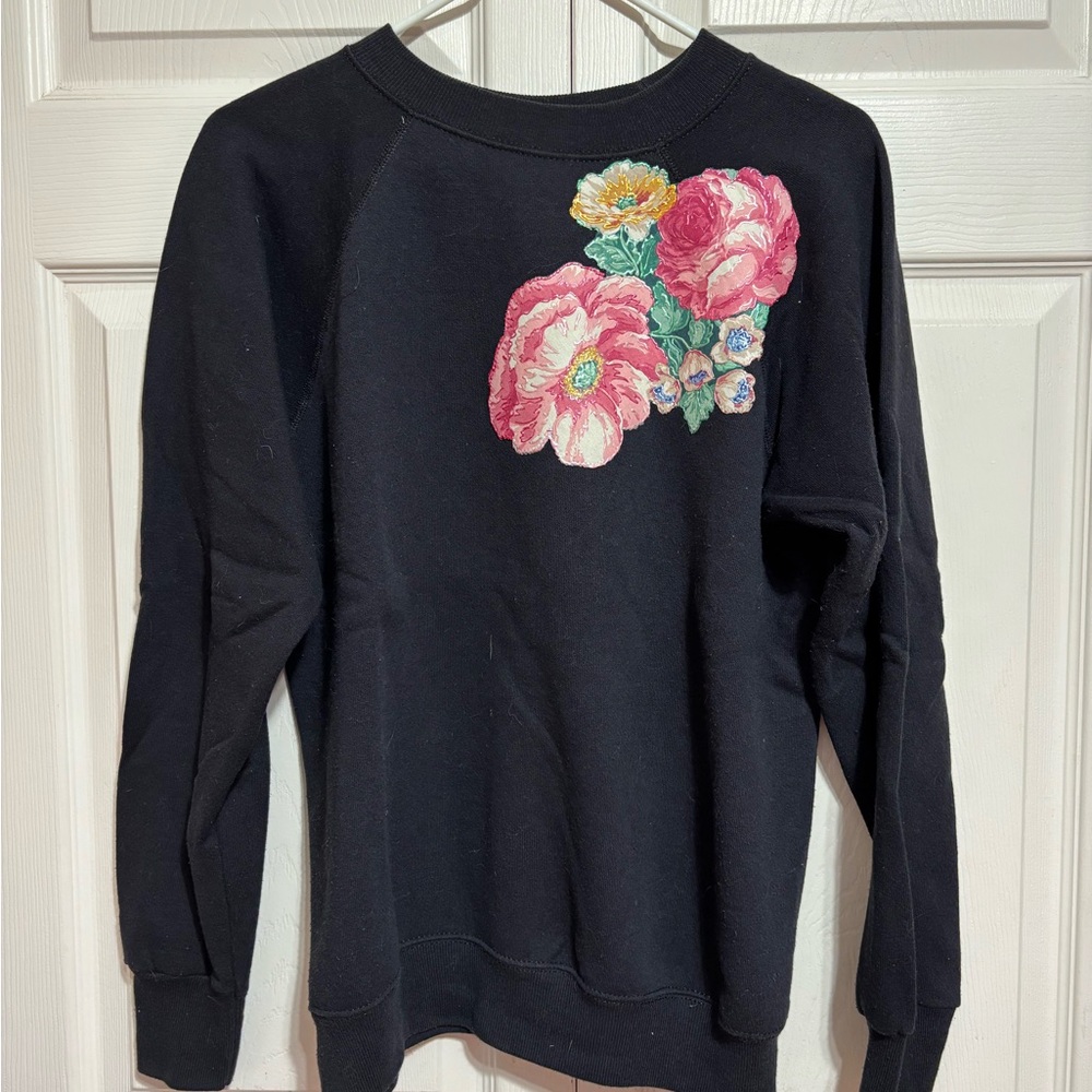 Vintage Granny Sweatshirt with Puffy Paint Flowers